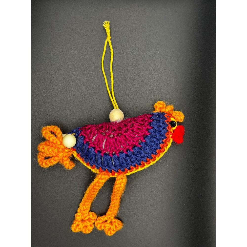 Handmade Crochet Chicken Ornament: Bird Hanging Home Decor